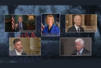 A split-screen photo showing Senator Sherrod Brown, Senator Maggie Hassan, Senator Rick Scott, Representative Mike Carey, and Representative John Larson.